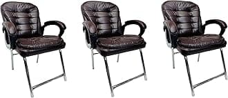 OFFICE SEATING Principal Manager Office Visitor Study Home Reception Chair with arm Rest & Cushion seat Back (3, Coffee, H Type Frame)