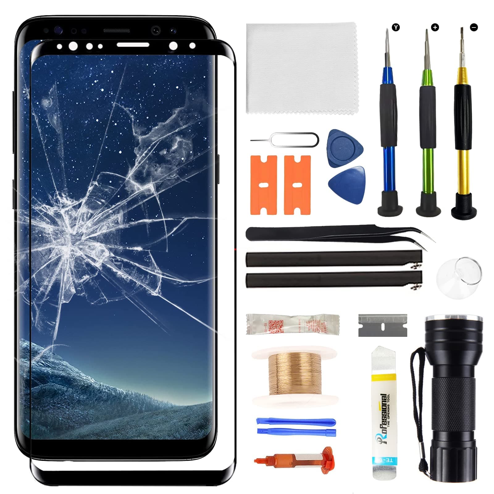Front Glass Screen Replacement for Galaxy S8 - Compatible with Samsung Galaxy S8 G950 Series 5.8 inch & Complete Repair Tools Kit(NO OLED Screen & Digitizer Touch)