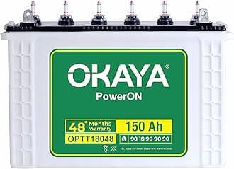 OKAYA PowerON OPTT18048 150Ah Tall Tubular Inverter Battery for Home, Office & Shops with Certified Extra Backup | Spillage Free & Low Maintenance Design | 48 Months Warranty
