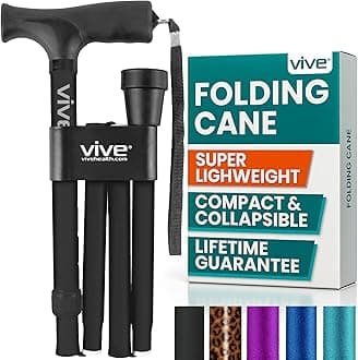 Folding Cane - Foldable Walking Cane for Men, Women - Fold-up, Collapsible, Lightweight, Adjustable, Portable Hand Walking Stick - Balancing Mobility Aid - Sleek, Comfortable