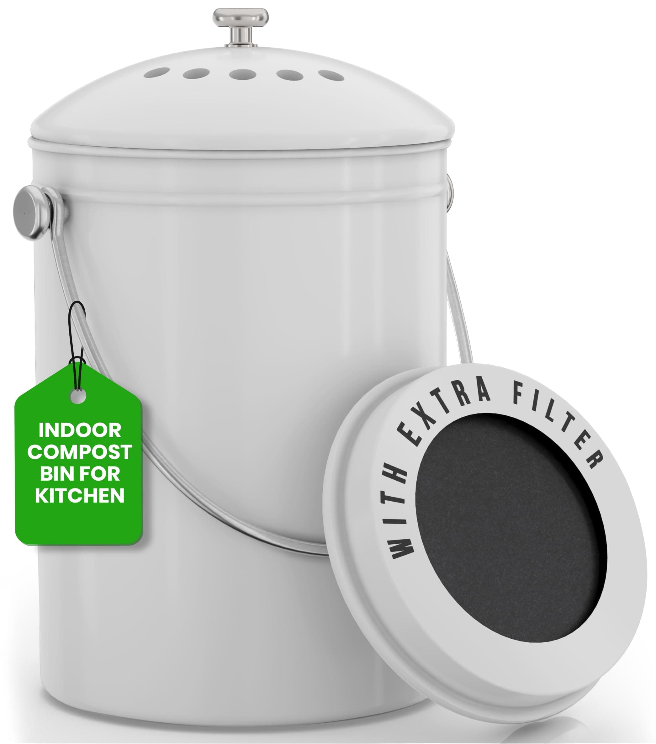 Utopia Kitchen Compost Bin for Kitchen Countertop - 1.3 Gallon Compost Bucket for Kitchen with Lid - Includes 1 Spare Charcoal Filter (