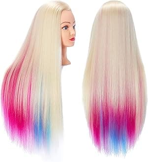 Hairingrid 26"-28" Mannequin Head for Hair Styling Training - Manikin Cosmetology Doll With Synthetic Fiber Hair and Free Clamp Holder (Multicolor)