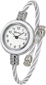 Collections Women's Cuff Watch - Round Analog Display Arabic Numbers 23mm Case Wire Bracelet Watch for Women Elegant Cable Cuff Bangle Wrist Watch