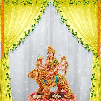 SpecialYou® Ganpati Decoration Setup for Home Decor with Yellow & White Ganpati Decorations Backdrop, Lights(40ft), Marigold & Artificial Vines, Ganesh Decoration Items for Home- 11Pcs
