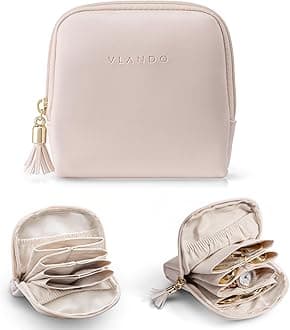 VLANDO Small Travel Jewelry Organizer,Bridesmaid Gifts,Jewelry Pouch Bags,Velvet Jewelry Storage Bag for Bracelet Rings Earring,Portable Jewelry Travel Case for Traveler-Apricot Pink