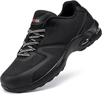 DYKHMILY Air Cushion Steel Toe Sneakers for Men Women Lightweight Safety Comfortable Work Shoes Zapatos de Trabajo para Hombres (7.5, Pure Black/264)