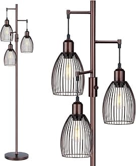 Torondo Dimmable Floor Lamp, Industrial Floor Lamps for Living Room, Brown Tree Shape Floor Lamp, Tall Lamps with 3 Elegant Teardrop and Blade Heads