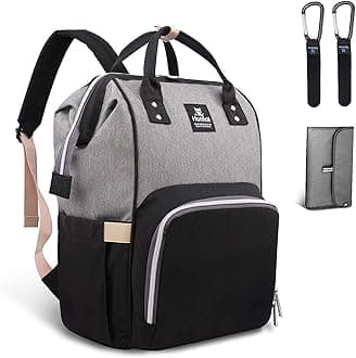 Hafmall Changing Bag Backpack Waterproof Travel Baby Bag, Stylish Large Capacity Nappy Backpack with Changing Mat and Stroller Straps (Black+Gray)