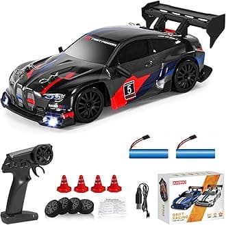 1:24 Scale RC Drift Car 4WD 2.4GHz 30KM/H High Speed Racing Sport Toy Car with LED Lights, Racing and Drift Wheels (8607-Black)