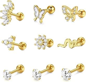 MODRSA 20g 16g Cartilage Earrings for Women Silver Gold Helix Piercing Jewelry Surgical Steel Hypoallergenic Flat Back Earrings Cartilage Hoop for Women Forward Helix Earring Tragus Jewelry Screw Back