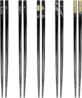 JapanBargain, 10 Pack of 5-Pair Black Bamboo Chopsticks Set with Traditional Japanese Crane Moon Sakura Design, Reusable Wooden Chop Sticks, Dishwasher Safe, 9 Inch, Japanese Chinese Korean Style