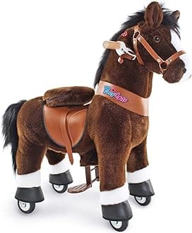 PonyCycleOfficial Riding Toy for Toddlers Scooter (with Brake and Sound / 76 cm Height / Size 3 for 3-5 Years) Riding Pony Chocolate Horse Plush Toy Walking Animal Model Ux321