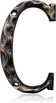 5.5 Inch House Numbers & Letters, Highly Visible Cast Iron Metal Home Address Number for Street Office Mailbox, Antique Brass (Letter C)