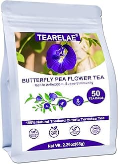 TEARELAE - Butterfly Pea Flower Tea - 50 Count Butterfly Pea Flower Tea Bags - Natural Coloring for Food, Baking, Iced Tea - Caffeine-Free, Non-GMO