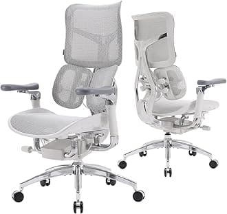 Doro S300 Ergonomic Office Chair, Dual Dynamic Lumbar Support, 6D Coordinated Armrests, Adjustable Rolling Desk Computer Gaming Chair (White Italian Velvet Mesh)
