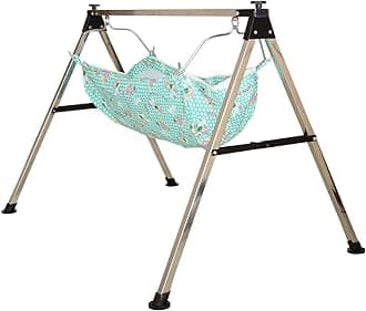 SysQor Baby Boy's and Girl's Portable Folding Swing Baby Cradle Ghodiyu Palna with Hammock Having Mosquito Net, Square, Steel (Pack of 1)