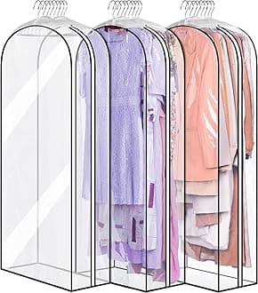 MISSLO 10" Gusseted All Clear Garment Bags for Hanging Clothes 50" Dress Bags for Closet Storage Hanging Clothes Bag for Suit, Coats, Gowns, 3 Packs