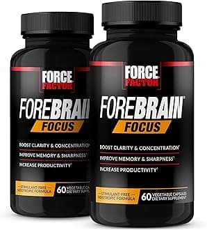 Forebrain Focus Brain Booster, Brain Supplement to Boost Clarity & Concentration, Improve Memory & Sharpness & Productivity, Nootropic Brain Support Supplement, Force Factor, 120 Capsules, Black