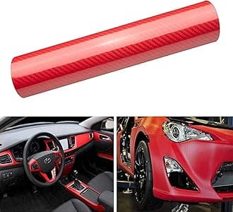6D Carbon Fiber Car Wrap Vinyl Roll, Lypumso Super Glossy Automotive Vinyl Film Featuring Bubble Free Air Release Technology for Moto, Car DIY Interior (1ft x 5ft,Red)