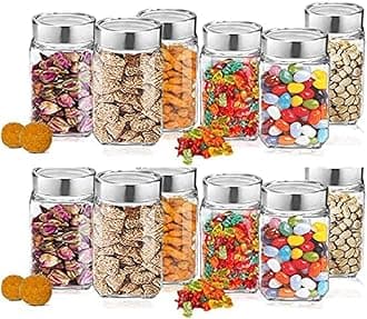 - Vency Cube Jar 310ml , Transparent Storage Container Glass Jar, Kitchen Glass Bottle for Spices (Set Of 12)