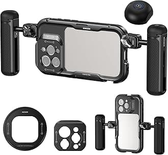 16 Pro Cage with Two Quick Release Side Handles, Phone Video Rig Kit with 67mm Filter Adapter, 17mm Lens Mount, T Mount Lens Adapter Compatible with iPhone 16 Pro (PA073+PA045E+PA045B)
