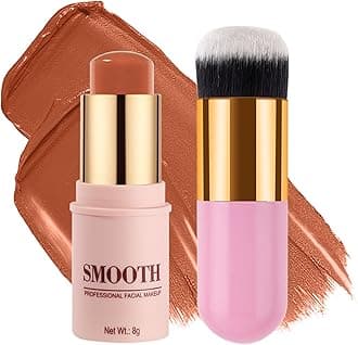 Multi-use Blush Stick, Monochromatic Face Beauty Wand for Cheek, Eyeshadow and Lip, Longwear Waterproof Matte Finish Cream Blush Makeup Stick with Brush for Women, 0.28oz (Coral Orange #05)