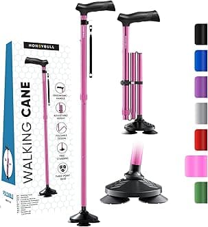HONEYBULL Walking Cane for Men & Women - Foldable, Adjustable, Collapsible, Free Standing Cane, Pivot Tip, Heavy Duty | Walking Sticks, Folding Canes for Seniors & Adults