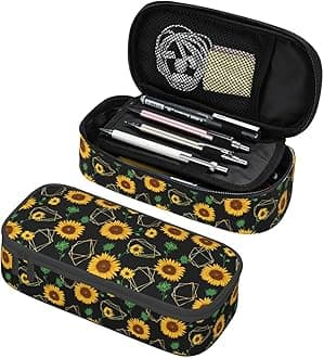 Golden Sunflower Art Pencil Case Big Capacity Storage Pencil Pouch Stationery Bags With Zipper Portable Pen Holder Box Organizer For Boys Student College School Office Supplies