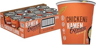 RAMEN EXPRESS Chicken Flavor Ramen Cup Noodle, 2.25 Oz Each (Pack Of 12) | Animal-free Ramen Noodles | All Plant-based | Made in U.S. with finest American flour