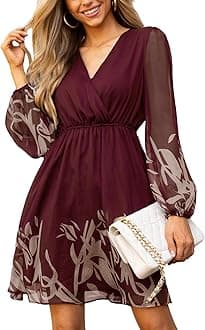 CUPSHE Women's Floral Print Chiffon A-Line Mini Dress Long Peasant Sleeves Elastic Autumn Dress