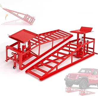 2 PCS Hydraulic Car Ramps with Wheels, 11065LBS 5T Heavy Duty Car Ramp with Hydraulic Jack, Portable Car Lifts for Oil Changes for Home Garage, 9"-14.2" Lifts, Red