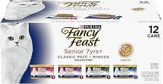Purina Fancy Feast High Protein Senior Wet Cat Food Variety Pack, Senior 7+ Chicken, Beef & Tuna Feasts - (2 Packs of 12) 3 oz. Cans