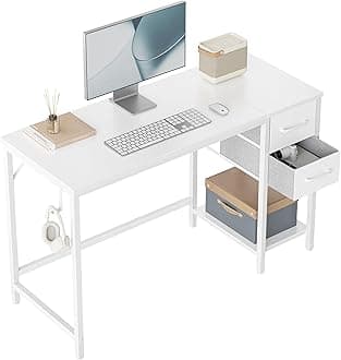 Computer Desk with 2 Drawers, 47 Inch Small Home Office Desk Study Writing Table, Pure White