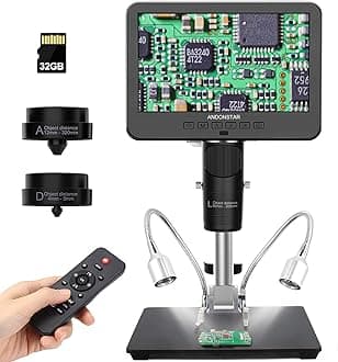 Andonstar AD246S-M HDMI Digital Microscope 2000x for Adults, 3 Lens 2160P UHD Video Record, 7 Inch LCD Soldering Microscope, Coin Microscope, Biological Microscope Kit, Windows Compatible
