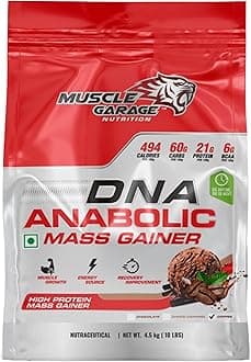 Muscle Garage DNA Anabolic Mass Gainer | High Protein Weight Gainer Powder for Muscle Growth & Recovery| With Creatine, BCAAs & Vitamins | 4.5 Kg (4.5 kg, Coffee)