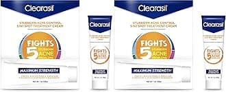 ClearasilStubborn Acne Control 5in1 Spot Treatment Cream, Maximum Strenght with 10% Benzoyl Peroxide, Acne Medication, 1 oz (Pack of 2)