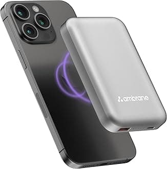- Ambrane Magsafe Wireless 10000Mah Fast Charging Power Bank,Strong Magnet,22.5W Output for iPhone 12 Back Cover & Above,Android & Other Qi Enabled Devices + Magnetic Ring (Aerosync Snap,Silver)