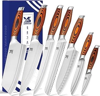 MSY BIGSUNNY 7-PCS Kitchen Knife Set, German Stainless Steel for Chef Knife Set with Pakkawood Handle, Perfect Cutlery Set Gift