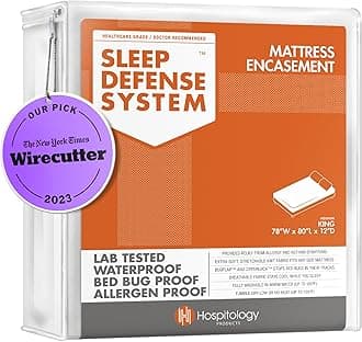 HOSPITOLOGY PRODUCTS Mattress Encasement - Zippered Bed Bug Dust Mite Proof Hypoallergenic - Sleep Defense System - King - Waterproof - Stretchable - Standard 12" Depth - 78" W x 80" L