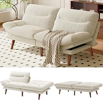 AMADA HOMEFURNISHING Futon Sofa Bed with Adjustable Backrest & Armrests, Convertible Futon Sofa Couch for Small Spaces, Living Room or Office, Corduroy Futons Sofas Bed(White)