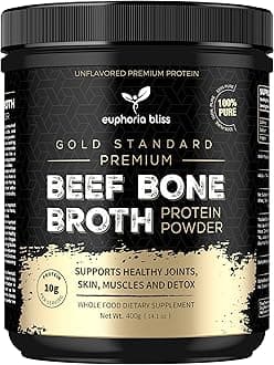 Euphoria Bliss Beef Bone Broth Powder 400g | Sweden Grass Fed | No Hormones or Additives | Unflavoured High Grade Beef Bone Broth | Halal