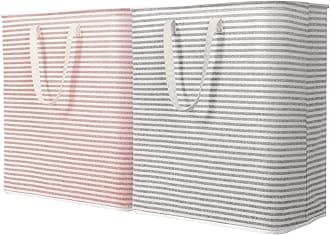 Lifewit 2 Pack Laundry Basket 100L Each, Collapsible Clothes Hamper with Reinforced Handles, Freestanding Waterproof Design for Bedroom and Laundry Room, Grey&Pink 200L Total