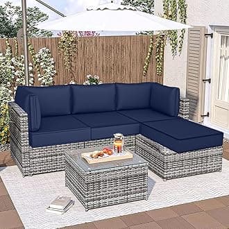 Outdoor Sectional Cushions, 5" Replacement Cushions for Patio Furniture, 9 Piece Water-Resistant Couch Replacement Set, for 4-seat Patio L Shaped Wicker Sofa (Navy)