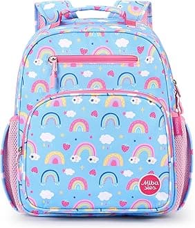mibasies Kids Backpack for Girls: Girls Backpack 5-8 - Kindergarten Elementary School Bookbag for Girl - Rainbow Blue