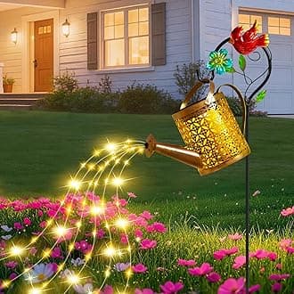 Solar Lights Outdoor, Solar Watering Can with Cascading Lights, Metal Watering Can with Hook Solar Lantern, Gardening Decor for Yard Patio, Pefect Gifts for Mom Grandma Women
