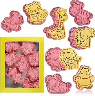 Animal Cookie Cutters With Plunger Stamps Set,8 Piece 3D Animal Embossing Cutters For Biscuit Fondant Cheese Baking Molds