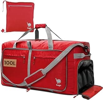 Bago Large Duffle Bag for Travel Women & Men. Durable Lightweight Foldable Travel Duffel Bags For Traveling Women. 100L Duffle Bags for Overnight Bag With Shoe Compartment Collapsible Weekender duffel