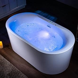 59" x 31-1/2" Whirlpool Water Jetted and Air Bubble Freestanding Heated Soaking Combination Bathtub with LED control panel, BJ100, White
