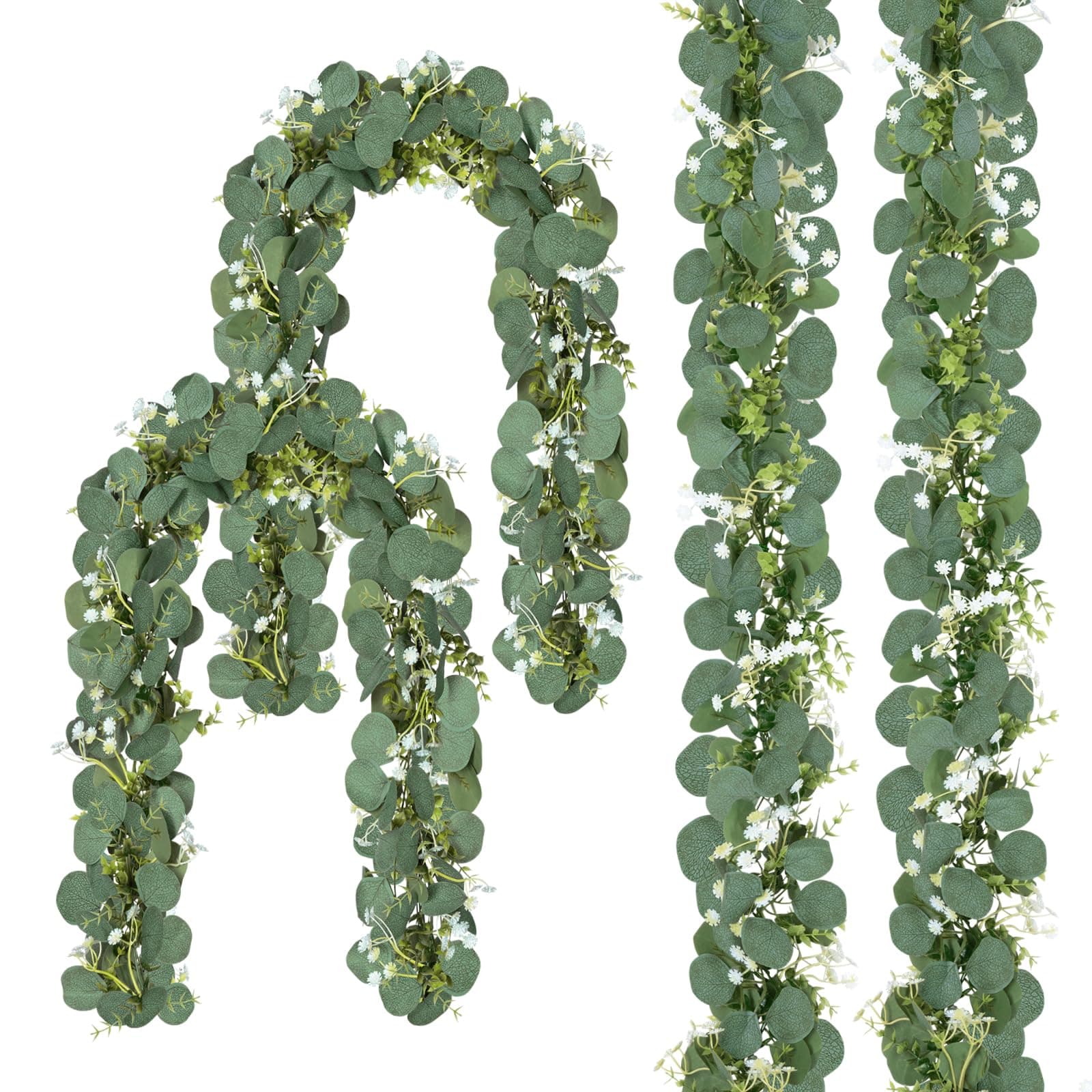 CQURE 4 Pack 5.9Ft Eucalyptus Garland,Artificial Eucalyptus Flowers Leaves Table Greenery Garland Wreath Vines for Wedding Party Table Fireplace Bedroom Wall Room DecorGlobal Recycled StandardGlobal Recycled StandardGlobal Recycled Standard