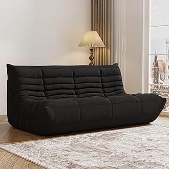 Bean Bag Chair, Fireside Chair, Large Bean Bag Chair for Adults, Bean Bag Chairs for Teens with High-Resilience Foam, Non-Slip Base Floor Lounge Sofa,Living Room (Black, 3-Seater)